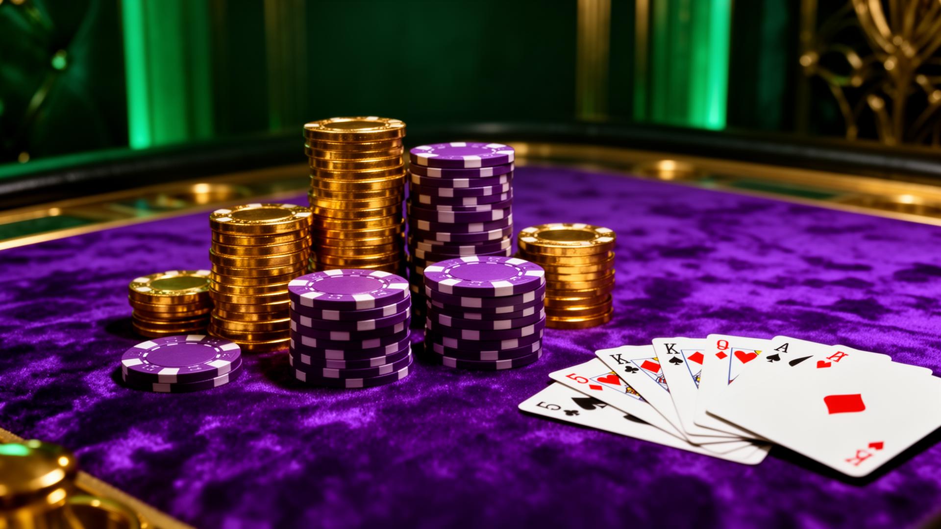 Stapels pokerchips op een groen casino tafelkleed